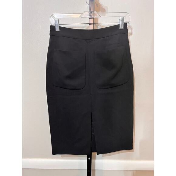 NWT L'Agence Pencil Skirt Knee Length Front Slit Pockets Black Womens Size 6 - Picture 2 of 7